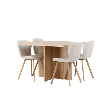 Leo söögilaud 100*75 - Oaklook / Oaklook MDF +Lilja söögitoolid - Oaklook / beež kangas _4