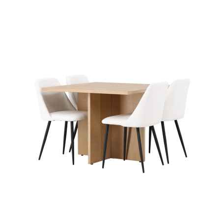 Leo söögilaud 100*75 - Oaklook / Oaklook MDF + söögitoolid - must / valge PU _4