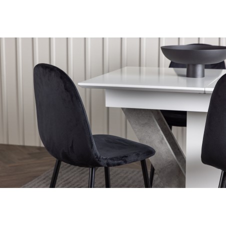 Disa söögilaud 120/160*80 - valge / hall MDF + söögitoolid Polar - mustad jalad / must samet _4