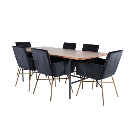 Uno söögilaud - must / pähkel spoon + Petra tool - distressed vask / must samet_6