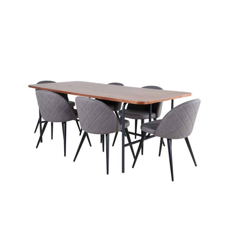 Uno söögilaud - must / pähkli spoon + sametpistetega tool - must / hall mikrokiud_6