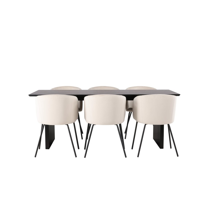 Vail söögilaud - must / suitsumust MDF + Berit tool - must / beež samet _6