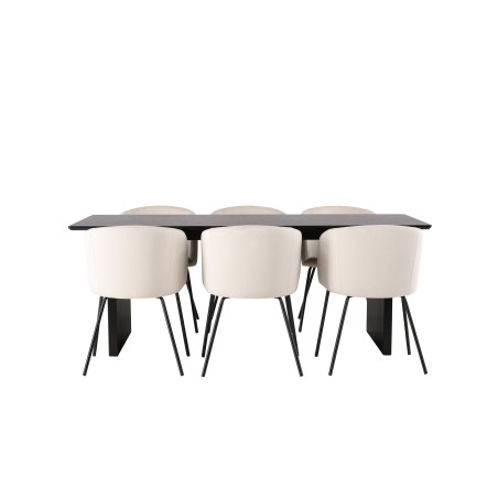 Vail söögilaud - must / suitsumust MDF + Berit tool - must / beež samet _6