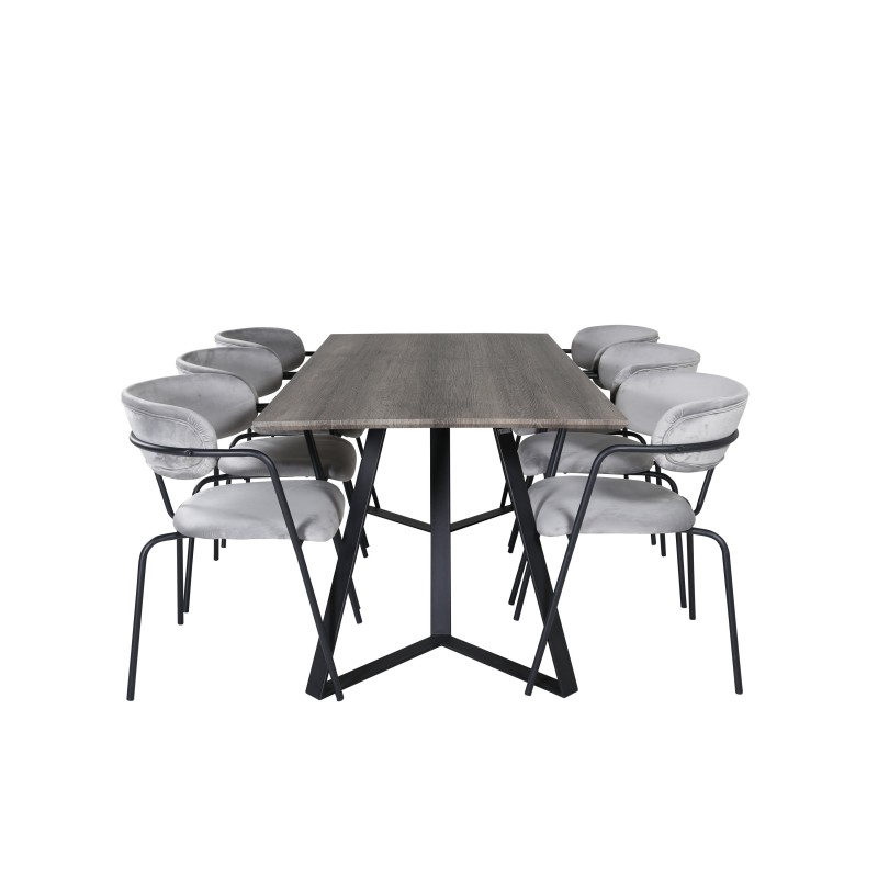 Marina söögilaud - 180*90*H75 - hall / must+nool tugitool - mustad jalad - hall Velvet_6