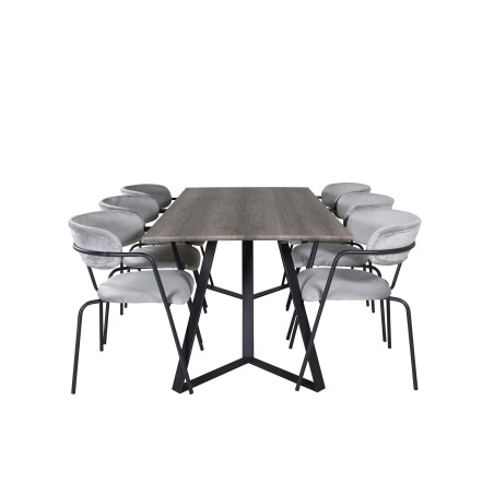 Marina söögilaud - 180*90*H75 - hall / must+nool tugitool - mustad jalad - hall Velvet_6