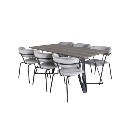 Marina söögilaud - 180*90*H75 - hall / must+nool tugitool - mustad jalad - hall Velvet_6