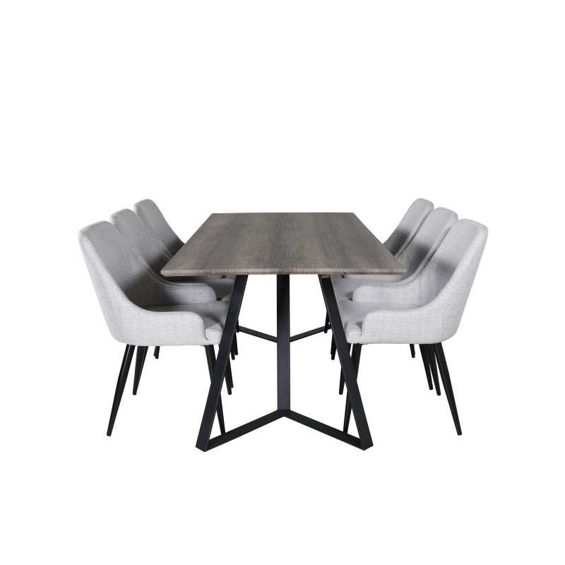 Marina söögilaud - 180*90*H75 - hall / must+Plaza söögitool - mustad jalad - helehall kangas_6