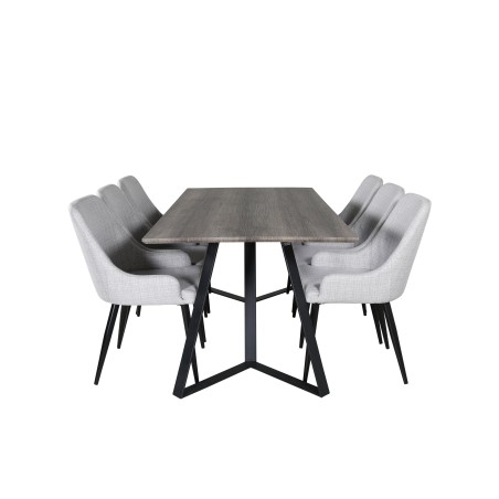 Marina söögilaud - 180*90*H75 - hall / must+Plaza söögitool - mustad jalad - helehall kangas_6