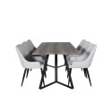 Marina söögilaud - 180*90*H75 - hall / must+Plaza söögitool - mustad jalad - helehall kangas_6