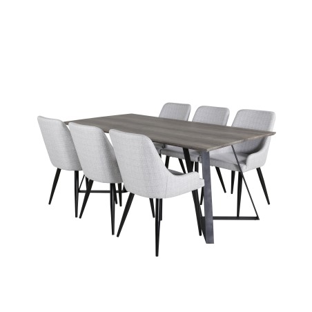 Marina söögilaud - 180*90*H75 - hall / must+Plaza söögitool - mustad jalad - helehall kangas_6
