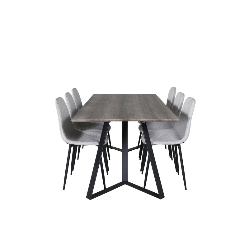 Marina söögilaud – 180*90*H75 – hall / must+Polar Diamond söögitool – mustad jalad – hall kangas_6