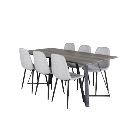 Marina söögilaud – 180*90*H75 – hall / must+Polar Diamond söögitool – mustad jalad – hall kangas_6