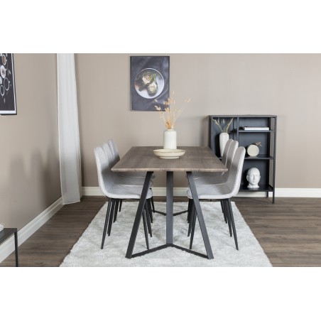 Marina söögilaud – 180*90*H75 – hall / must+Polar Diamond söögitool – mustad jalad – hall kangas_6
