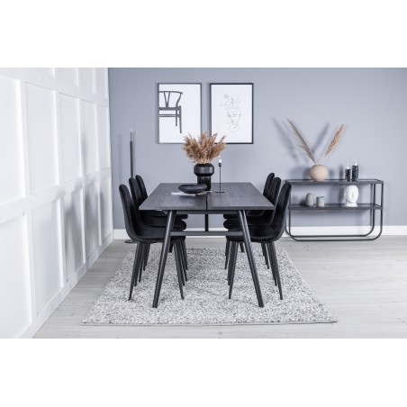 Elegantne pikendatav must harjatud söögilaud – 195*95+Polar Diamond söögitool – mustad jalad – Black Velvet_6