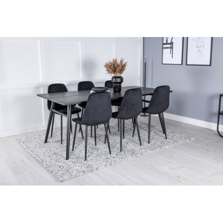 Elegantne pikendatav must harjatud söögilaud – 195*95+Polar Diamond söögitool – mustad jalad – Black Velvet_6