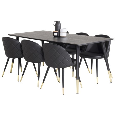 Dipp söögilaud - 180*90cm - Must spoon / mustad jalad messingist dipp + Velvet 