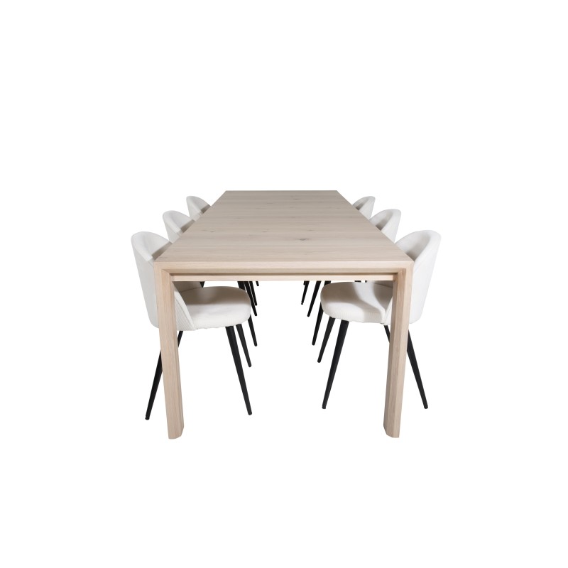 Slider pikenduslaud – valge pesu – 170+40+40 cm + sametne söögitool, velvetist