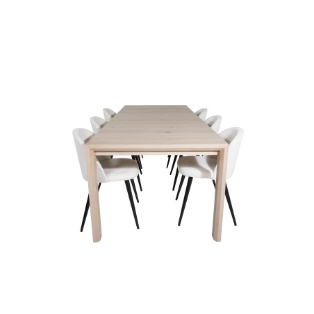 Slider pikenduslaud – valge pesu – 170+40+40 cm + sametne söögitool, velvetist