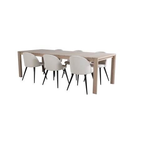 Slider pikenduslaud – valge pesu – 170+40+40 cm + sametne söögitool, velvetist