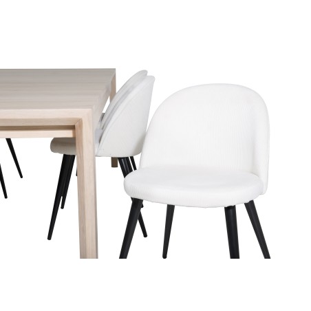 Slider pikenduslaud – valge pesu – 170+40+40 cm + sametne söögitool, velvetist