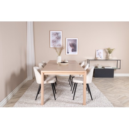 Slider pikenduslaud – valge pesu – 170+40+40 cm + sametne söögitool, velvetist