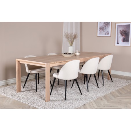 Slider pikenduslaud – valge pesu – 170+40+40 cm + sametne söögitool, velvetist
