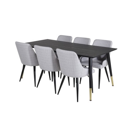 Dipp söögilaud - 180*90cm - Must / Must Messing+Plaza Söögitool - Mustad jalad - Helehall kangas_6