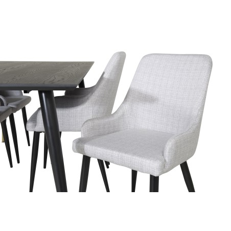 Dipp söögilaud - 180*90cm - Must / Must Messing+Plaza Söögitool - Mustad jalad - Helehall kangas_6
