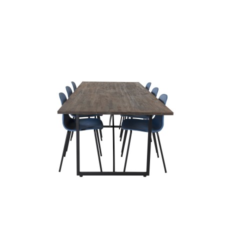 Söögilaud Padang – 250*100*H76 – tume tiikpuu/must+arktiline söögitool – mustad jalad – sinine plastik_6