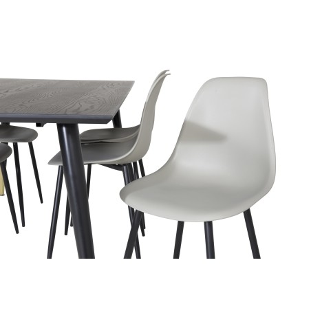 Dipp söögilaud - 180*90cm - must / must messing + polaarplastist söögitool - mustad jalad / hall plastik_6