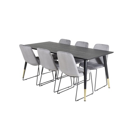 Dipp söögilaud - 180*90cm - must / must messing+Muce söögitool - mustad jalad - hall Velvet_6
