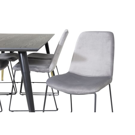 Dipp söögilaud - 180*90cm - must / must messing+Muce söögitool - mustad jalad - hall Velvet_6