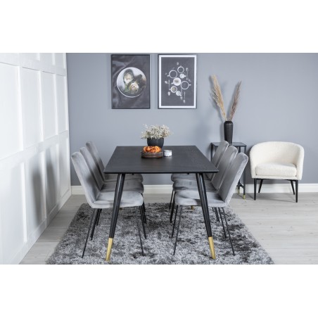 Dipp söögilaud - 180*90cm - must / must messing+Muce söögitool - mustad jalad - hall Velvet_6