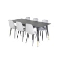 Dipp söögilaud - 180*90cm - must / must messing + Polar Diamond söögitool - mustad jalad - hall Velvet_6