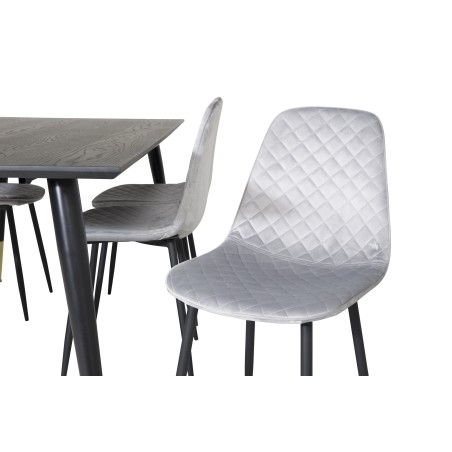 Dipp söögilaud - 180*90cm - must / must messing + Polar Diamond söögitool - mustad jalad - hall Velvet_6