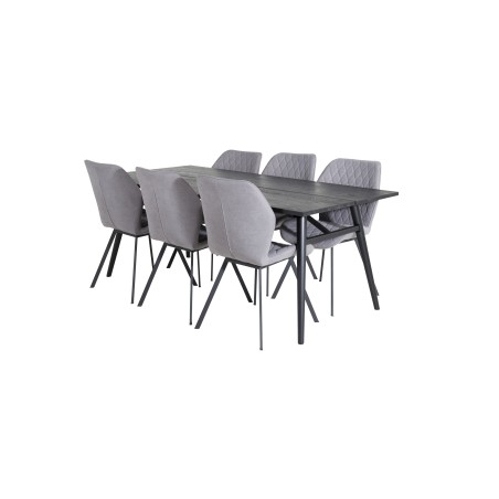 Elegantne pikendatav must harjatud – 195*95+Gemma söögitool – mustad jalad – hall kangas_6