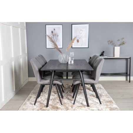 Elegantne pikendatav must harjatud – 195*95+Gemma söögitool – mustad jalad – hall kangas_6