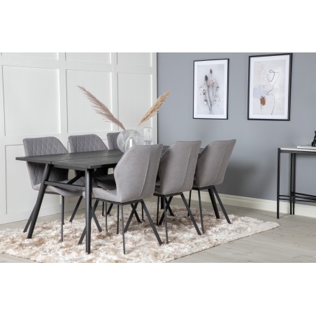 Elegantne pikendatav must harjatud – 195*95+Gemma söögitool – mustad jalad – hall kangas_6