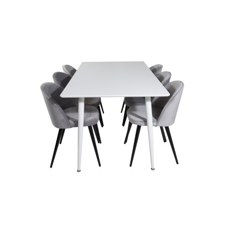 Söögilaud Polar 180 cm - Valge kate / valged jalad+velvet söögitool - helehall / must_6
