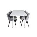 Söögilaud Polar 180 cm - Valge kate / valged jalad+velvet söögitool - helehall / must_6