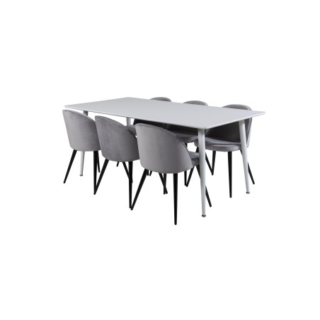 Söögilaud Polar 180 cm - Valge kate / valged jalad+velvet söögitool - helehall / must_6