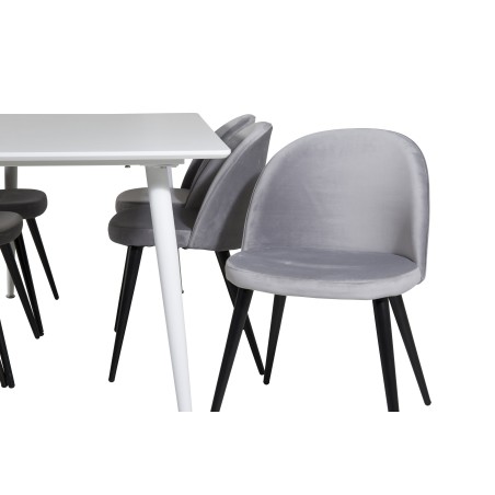 Söögilaud Polar 180 cm - Valge kate / valged jalad+velvet söögitool - helehall / must_6