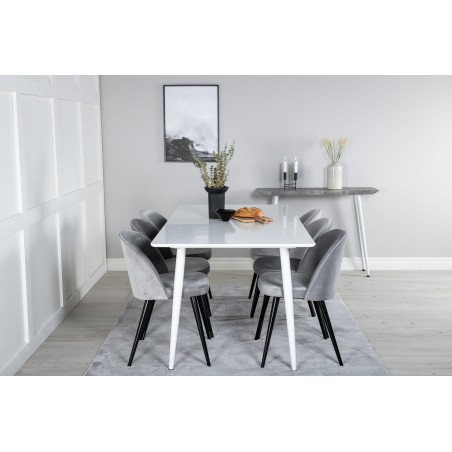Söögilaud Polar 180 cm - Valge kate / valged jalad+velvet söögitool - helehall / must_6