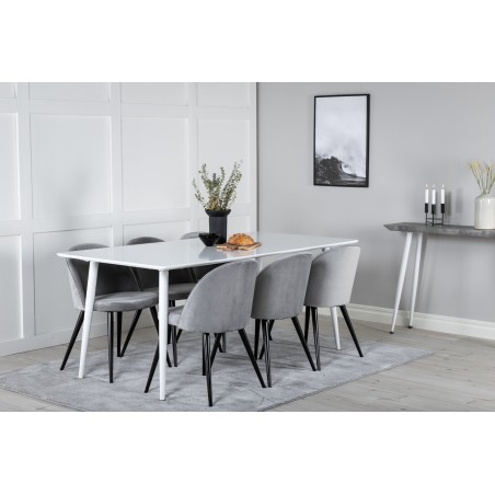 Söögilaud Polar 180 cm - Valge kate / valged jalad+velvet söögitool - helehall / must_6