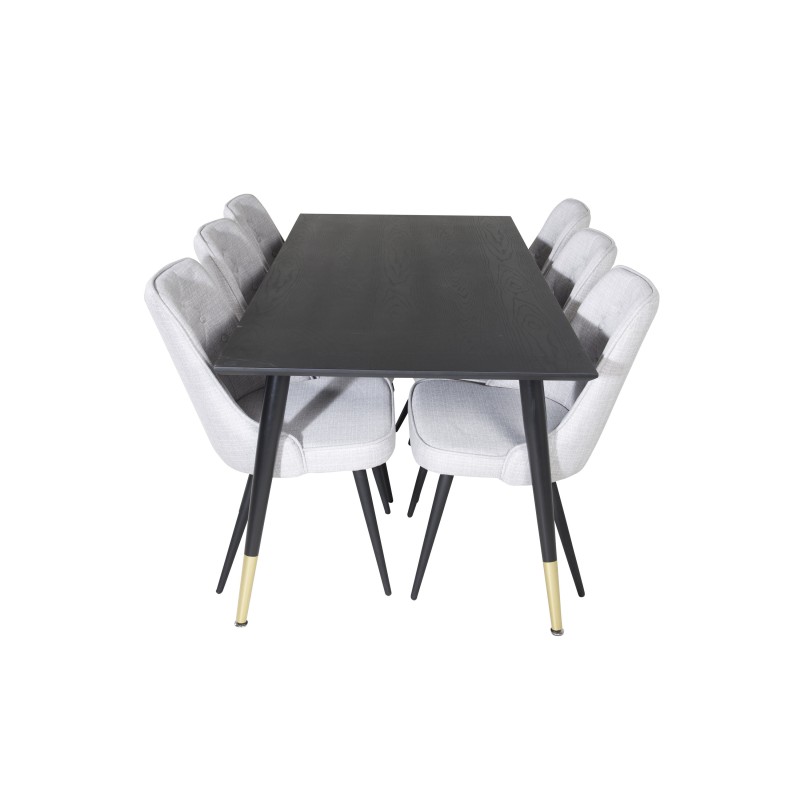 Dipp söögilaud - 180*90cm - must / must messing+velvet Deluxe söögitool - mustad jalad - helehall kangas_6