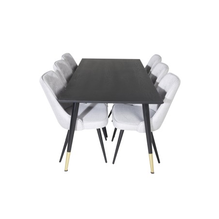 Dipp söögilaud - 180*90cm - must / must messing+velvet Deluxe söögitool - mustad jalad - helehall kangas_6