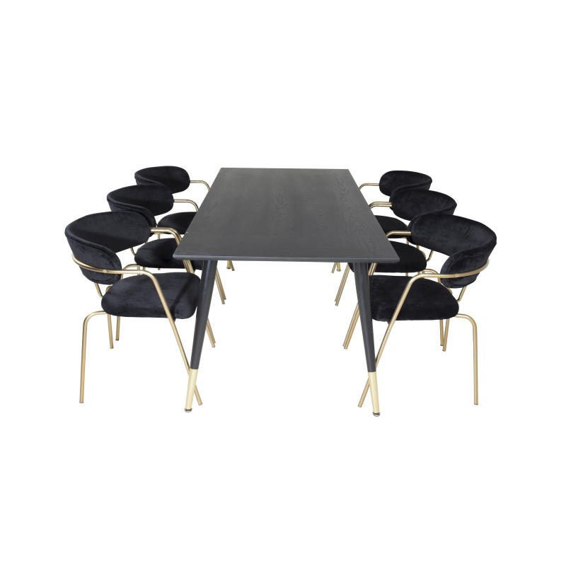 Dipp söögilaud - 180*90cm - Must / Must Brass+Nool tugitool - Messingist jalad - Black Velvet_6