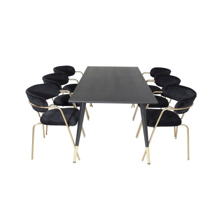 Dipp söögilaud - 180*90cm - Must / Must Brass+Nool tugitool - Messingist jalad - Black Velvet_6