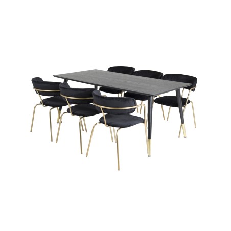 Dipp söögilaud - 180*90cm - Must / Must Brass+Nool tugitool - Messingist jalad - Black Velvet_6