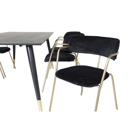 Dipp söögilaud - 180*90cm - Must / Must Brass+Nool tugitool - Messingist jalad - Black Velvet_6